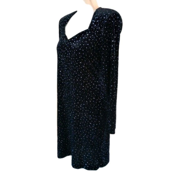 Vtg Velvet Mini Dress Medium 80s 90s Bling Glam Sparkle Long Sleeve Party - Picture 11 of 13